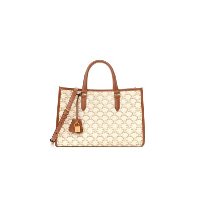 CELINE TRIOMPHE CANVAS CALFSKIN MINI HORIZONTAL CABAS WHITE 199742BZJ.04LV (34*23*12.5cm)